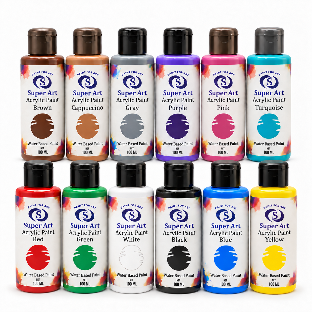 Super Art set of twelve 100 mL acrylic paint bottles